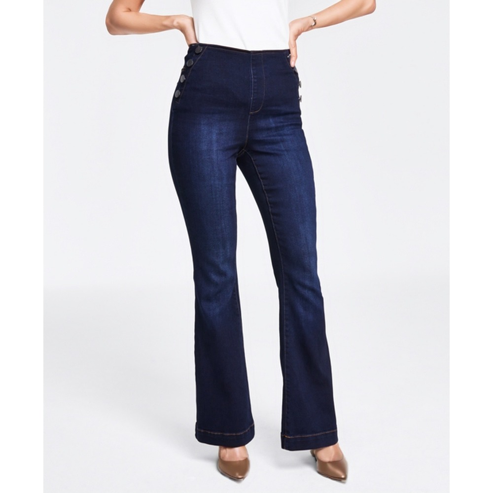 INC International Concepts Jeans Womens Petite 6P Core Flare High Rise‎ Buttons